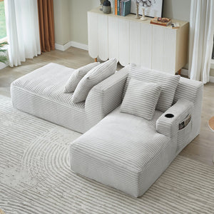 English Elm Compressible Corduroy Sleeper Loveseat with Cupholders Ready in 72 Hours No Assembly Light Grey W2339P411861