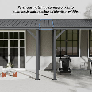 English Elm 10'x16' Wall Mounted Hardtop Gazebo Galvanized Steel Roof Patio Lean to Canopy Grey W1859S00221
