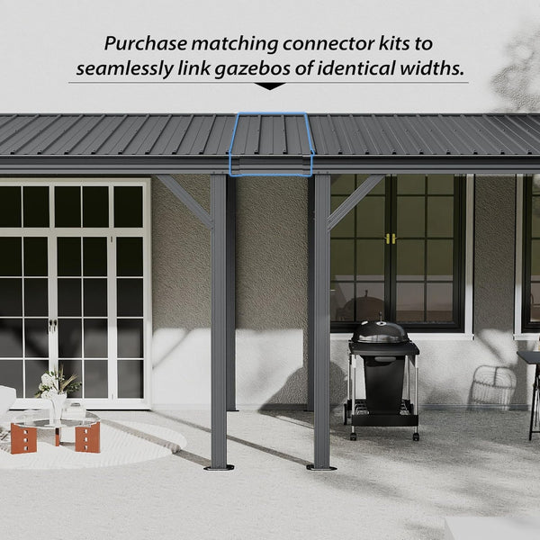 English Elm 10'x16' Wall Mounted Hardtop Gazebo Galvanized Steel Roof Patio Lean to Canopy Grey W1859S00221