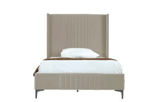 English Elm 48" Full Velvet Upholstered Bed Channel Tufted Headboard Mid-century Modern Bedroom Taupe B365S00158