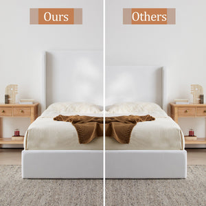 English Elm Carmen Boucle Upholstered Wingback Bed with 52.3" High Headboard, Modern Minimalist Platform Frame White B083P358537