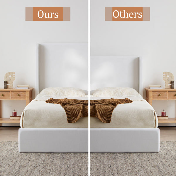 English Elm Carmen Boucle Upholstered Wingback Bed with 52.3" High Headboard, Modern Minimalist Platform Frame White B083P358537