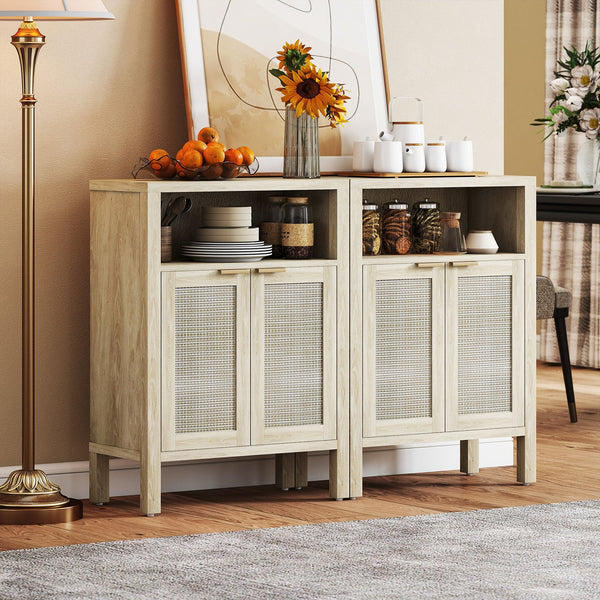 English Elm Homcom Rattan Door Buffet Cabinet Open Shelf Gold Hardware Accent Storage W2225P485645