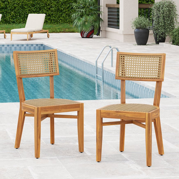 English Elm Christopher Knight Home® - Netro Acacia Wood Dining Chair Set of 2 with Light Brown Wicker Rattan Backrest Rustic Teak Comfort (96) N775P321708T