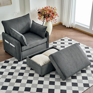 English Elm 55" Oversized Chaise Lounge Chair With Ottoman & Storage: Stylish Comfort For Small Spaces, Grey W3373P330165