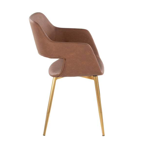 English Elm Margarite Contemporary Accent Chairs Set Of 2 In Brown Faux Leather With Gold Metal Legs - Chic Design B202S01274