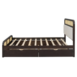English Elm Queen Wooden Platform Bed With Trundle, 2 Storage Drawers & Padded Headboard In Espresso Finish N820S00010P-GIGA