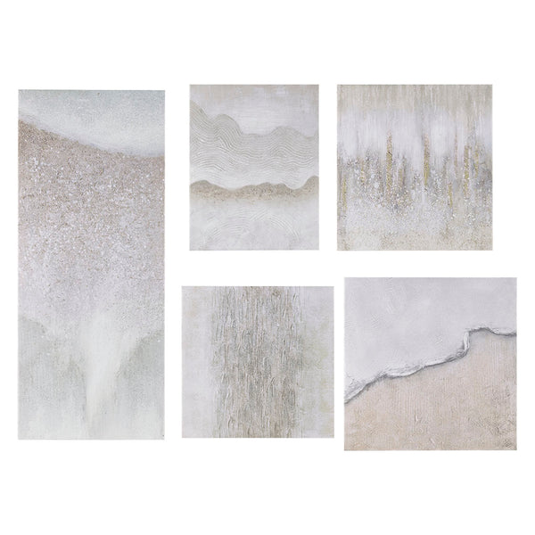 JLA Home Madison Park - Hand Embellished Neutral Ombre 5-Piece Abstract Canvas Set with Textured Glitz, Ready to Hang Decor MP95C-0300