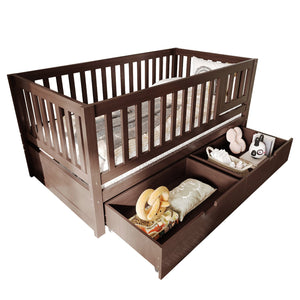 English Elm Convertible Toddler Daybed Solid Pine Kids Bed with Storage Drawers and Removable Rails Espresso N899P429848N