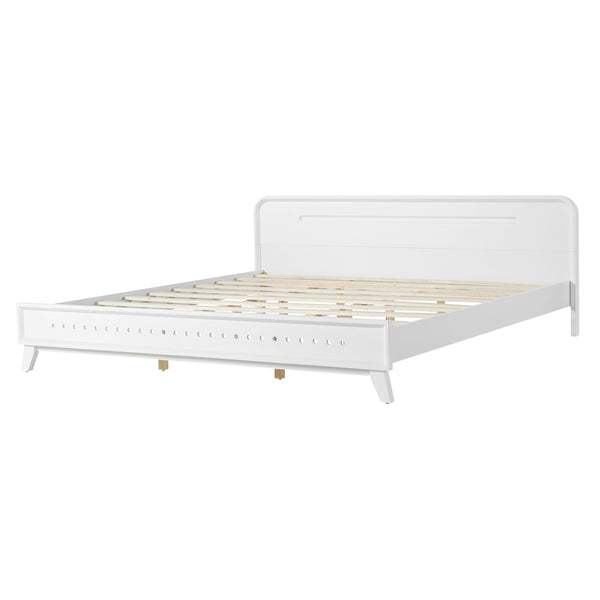 English Elm Pine Solid Wood King Bed Matte Finish Platform Frame Tall Headboard No Box Spring White N770PK291028K