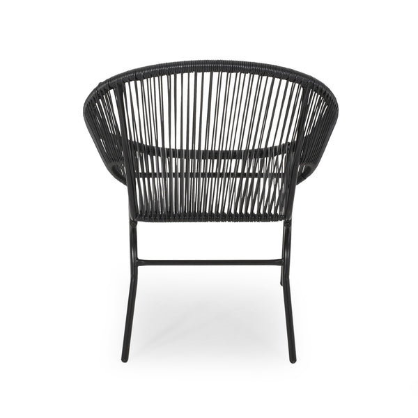 English Elm Nusa Outdoor Woven Rattan Basket Chair with Iron Legs for Modern Patio Spaces 66626.00BLK