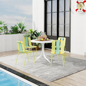 English Elm Summer 5 Piece Round Polypropylene Dining Set Uv Resistant Striped Indoor Outdoor Patio Grain Yellow,Haze Green,Tropical Orange,White W3450S00030