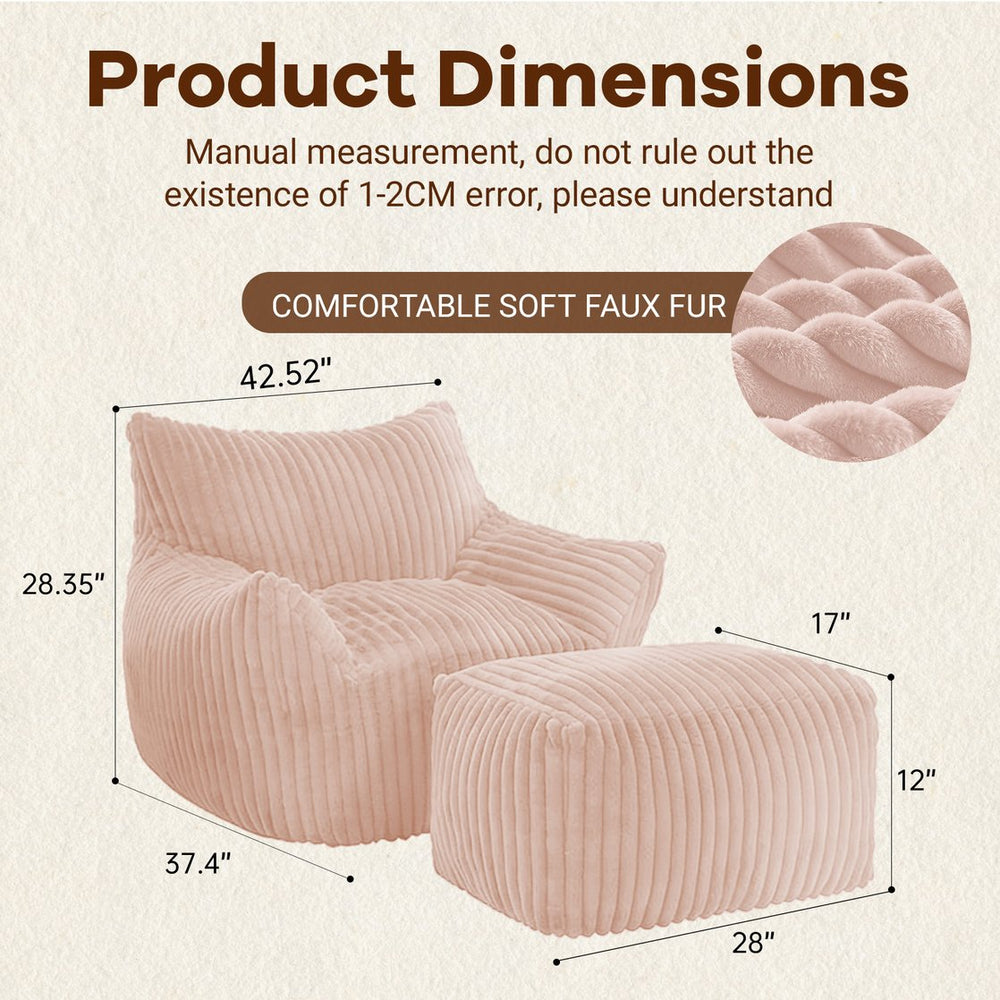 English Elm Curved Corduroy Suede Lounger with Ottoman Ergonomic Support for Modern Small Spaces Pink W3737P423730