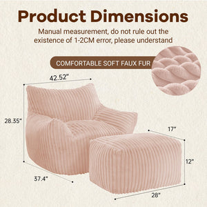 English Elm Curved Corduroy Suede Lounger with Ottoman Ergonomic Support for Modern Small Spaces Pink W3737P423730