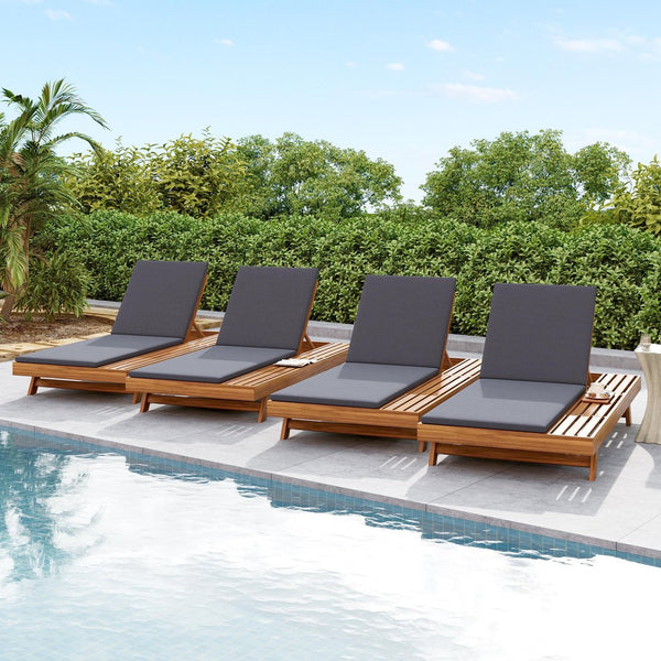 English Elm Christopher Knight Home® - Lounge Chaise Set – Stylish Acacia Wood With Dark Grey Water-Resistant Cushions For Outdoor Comfort N770P253442T_N770P253018G