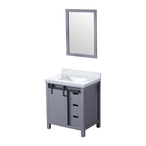 English Elm Dark Grey Bath Vanity Set With Carrara Marble Countertop & Framed Mirror - Stylish Storage Solution B2731S00712