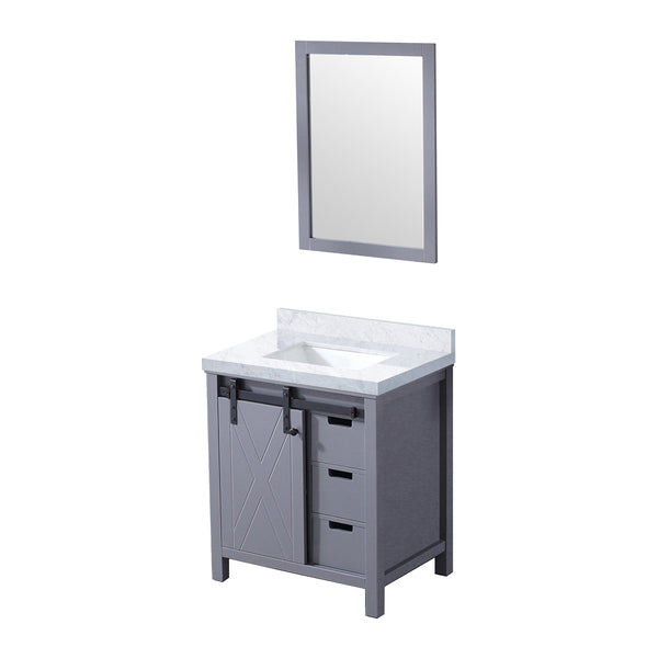 English Elm Dark Grey Bath Vanity Set With Carrara Marble Countertop & Framed Mirror - Stylish Storage Solution B2731S00712