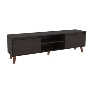 English Elm Stained modern entertainment center with rich warm finish, open display shelves and concealed storage cabinets Walnut B062P389894