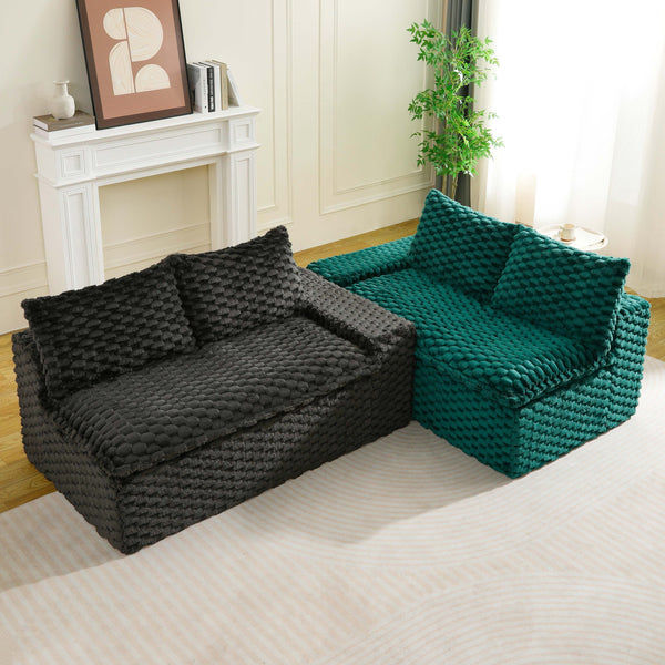 English Elm Luxury Color-Block Turtle Velvet Sofa - Versatile Seating For Modern Living Rooms, Cozy Style & Comfort W3371S00055