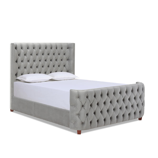 English Elm Jennifer Taylor Home - Brooklyn Elegant Opal Grey Velvet Tufted Bed Set With Wingback Design For Luxurious Bedroom Style B2719P238194
