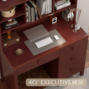 English Elm Vintage 40'' Home Executive Desk Set with Upholstered Chair and Built-In Bookshelf for Stylish Productivity Espresso 44 L x 23 W x 13.5 H N733P272894P