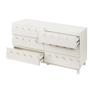 English Elm 60" Wave Front Six Drawer Dresser Sculptural Engineered Wood Media Console for Bedroom Ivory N739S0000011W