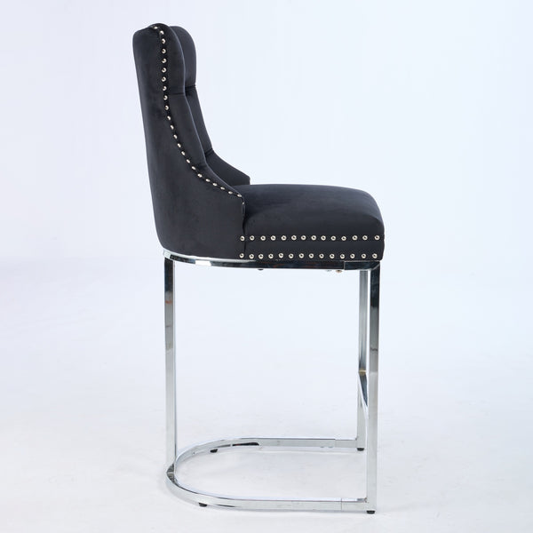 English Elm 25" High Back Velvet Counter Stools Set of 2 with Deep Button Tufting, Spring-Cushion Comfort & Chrome Base Black W1143P217851