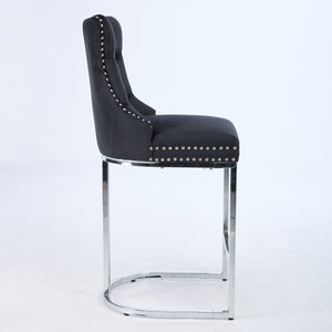 English Elm 25" Elegant Tufted Counter Bar Stools Set of 2 with Plush Spring Cushion and Chrome Durable Base Black W1143P217851