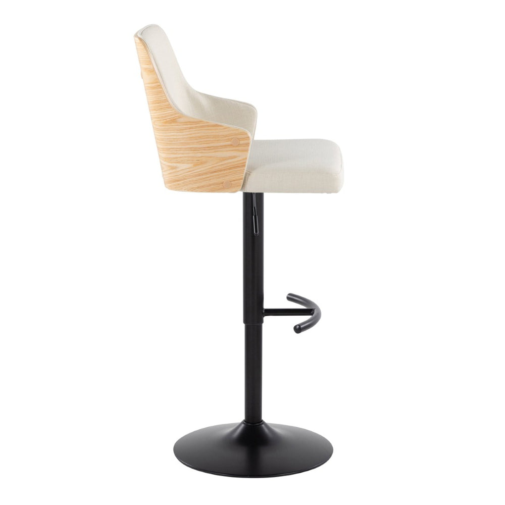 English Elm Stella Adjustable Barstool Set Of 2: Modern Cream Fabric & Natural Wood With Swivel & T Footrest B202S01004-GIGA