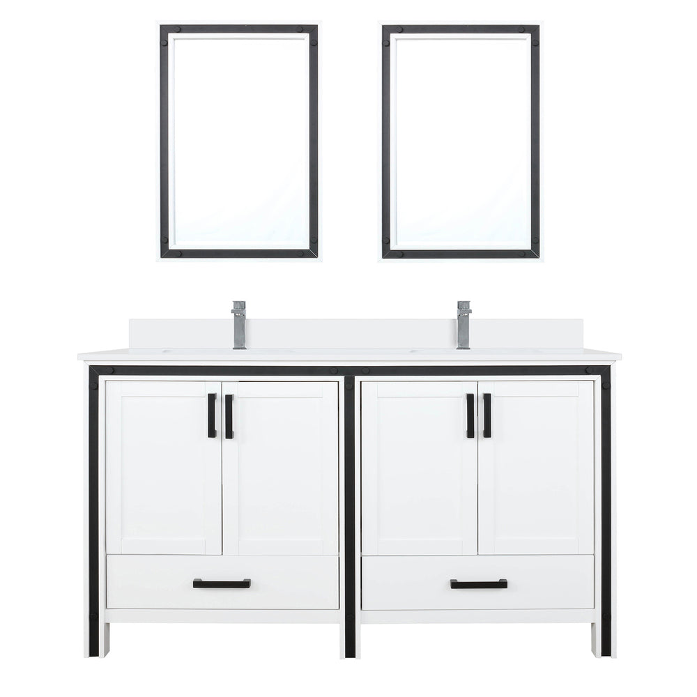 English Elm White Double Bath Vanity 60 in W x 22 in D with White Quartz Countertop, Chrome Faucet & Mirrors B2731S01126