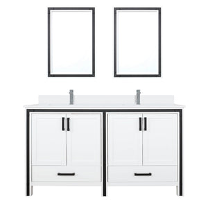 English Elm White Double Bath Vanity 60 in W x 22 in D with White Quartz Countertop, Chrome Faucet & Mirrors B2731S01126