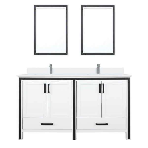 English Elm White Double Bath Vanity 60 in W x 22 in D with White Quartz Countertop, Chrome Faucet & Mirrors B2731S01126