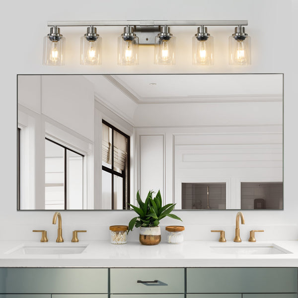 English Elm 37" Modern 6-Light Vanity Light Fixture - Sleek Brushed Nickel & Clear Glass For Stylish Illumination W2312P374797