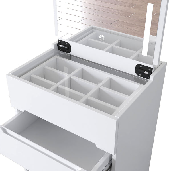 English Elm 3 3-in-1 Vanity Desk with Lighted Flip Mirror, Glass Top, Hidden Storage & Compact 3-Drawer Design W331P265782