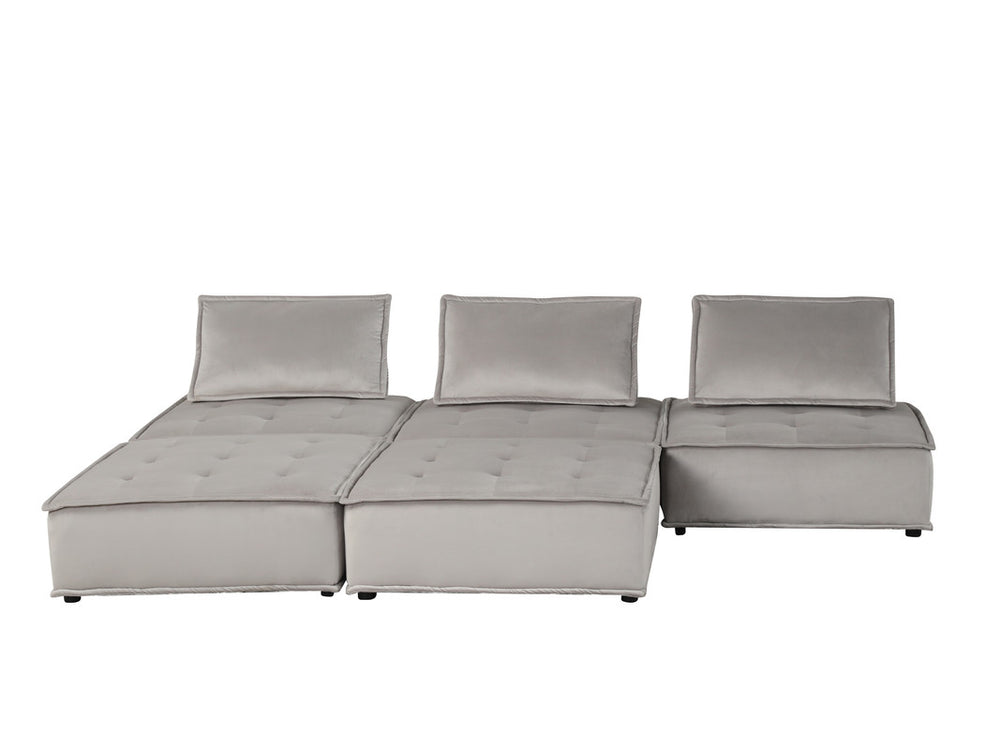 English Elm Aveline Tufted Velvet Modular Sectional with Ottoman Five Piece Living Room Sofa Set Light Gray B2749S00036