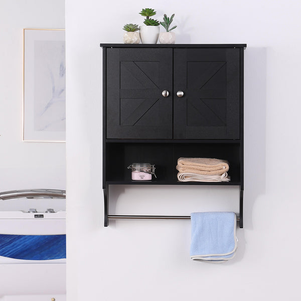 English Elm Over Farmhouse Bathroom Storage Cabinet with Two Doors and Adjustable Shelves for Small Spaces Black 30.9 L x 13.3 W x 5.5 H W3151P345794