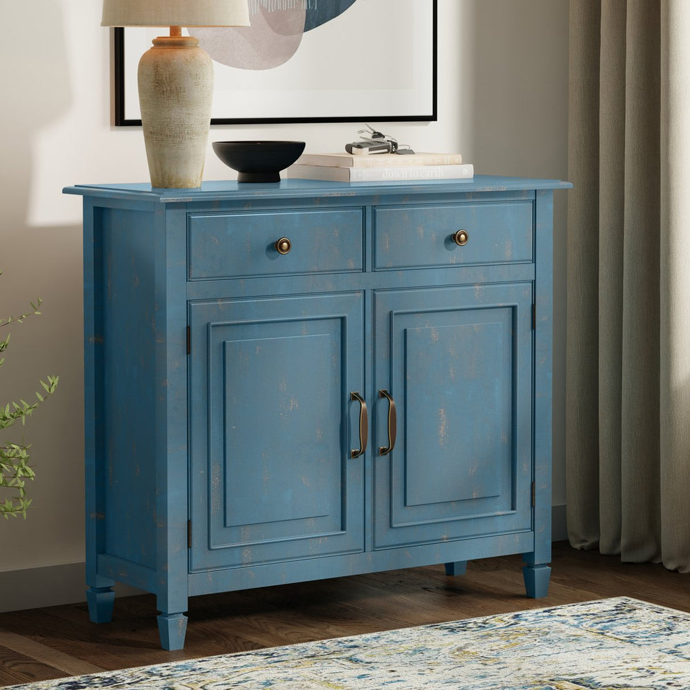English Elm Connaught Coastal Cottage Pine Cabinet with Raised Panel Doors for Narrow Entryways B136P436038