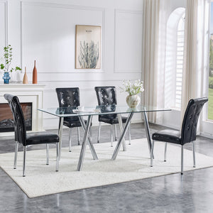 English Elm 71-inch Tempered Glass Dining Table Electroplated Metal Base Open Airy Modern Style White W3875S00005