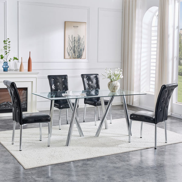 English Elm 71-inch Tempered Glass Dining Table Electroplated Metal Base Open Airy Modern Style White W3875S00005