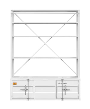 English Elm Cargo White Metal Bookcase w/Removable Ladder, 4 Open Compartments, 2 Doors, Cargo Container Style Lock B2726P285359