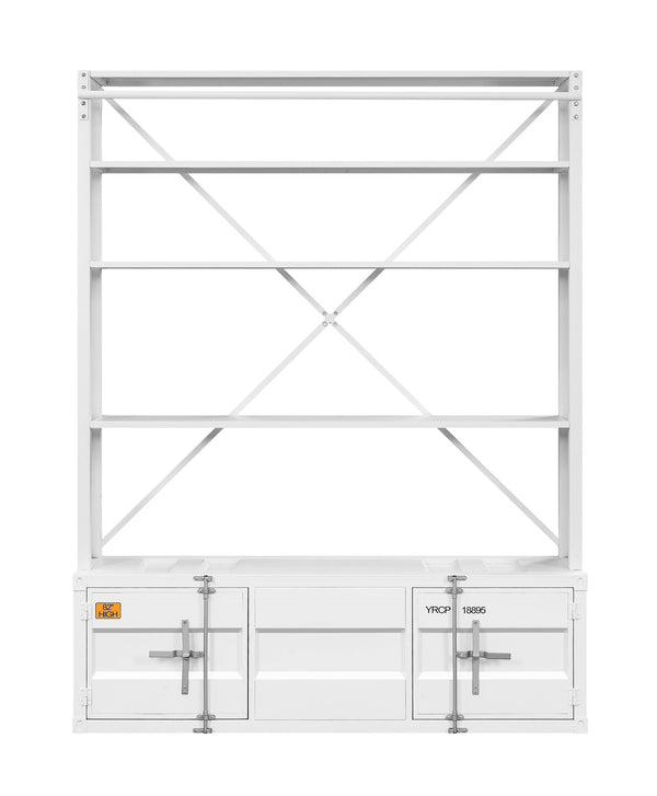 English Elm Cargo White Metal Bookcase w/Removable Ladder, 4 Open Compartments, 2 Doors, Cargo Container Style Lock B2726P285359