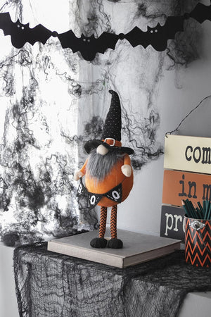 English Elm Set Of 2 Handcrafted Halloween Gnomes - Vibrant Orange & Black With "B-O-O" Banner For Decor W2078P237634-GIGA