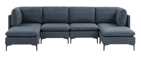 English Elm Linen Upholstered Modular Sectional Sofa with Tall Black Metal Legs for Open Living Dark Blue B2748S00124