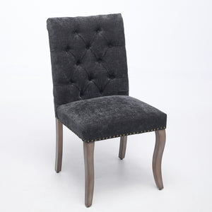 English Elm Upholstered Chenille Tufted Dining Chairs Set of 2 with Curved Wood Legs Club Style Black W1143P457781