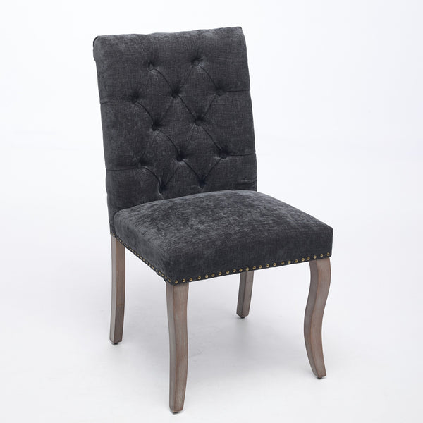 English Elm Upholstered Chenille Tufted Dining Chairs Set of 2 with Curved Wood Legs Club Style Black W1143P457781