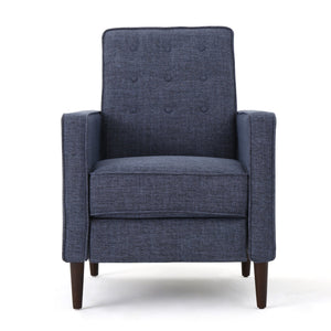 English Elm Christopher Knight Home® - Fabric Recliner Chair Mid-Century Modern Pushback Single Sofa with Tufted Cushion, Birch Legs, Cozy Comfort Dark Blue 60741.00DBL