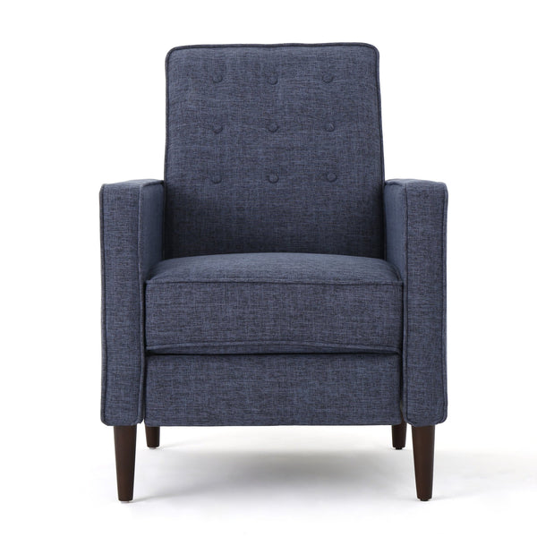 English Elm Christopher Knight Home® - Fabric Recliner Chair Mid-Century Modern Pushback Single Sofa with Tufted Cushion, Birch Legs, Cozy Comfort Dark Blue 60741.00DBL