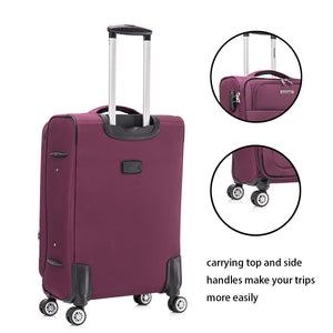 English Elm 3-piece Soft Shell Luggage Set with Swivel Wheels Telescopic Handle and Password Lock Purple T3292P343317