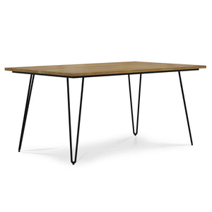 English Elm Hunter Modern Industrial Dining Table 66x40 in Solid Mango Wood Top with Black Hairpin Legs, Durable Finish Light Brown B136P203505