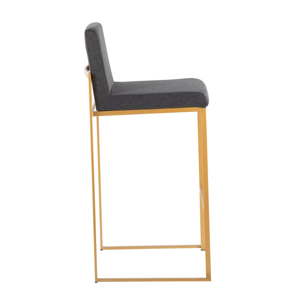 English Elm Fuji High Back Barstool Set Of 2 In Luxe Gold Steel & Charcoal Fabric - Modern Comfort For Any Space B202P222175
